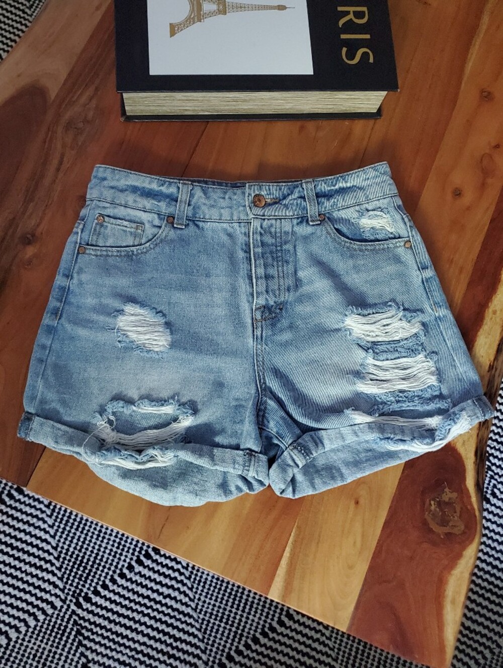 CELEBRITY PINK Distressed Rolled Cuff Highwaisted Denim Shorts